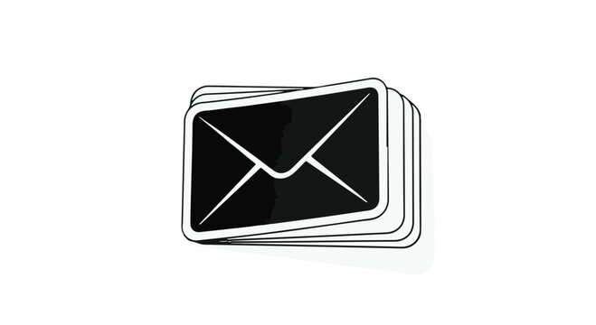 Stack of envelopes with white outlines on black background, communication concept, mail, messaging, symbol