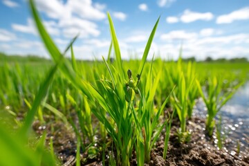 Obraz premium Marsh Landscape Featuring Lush Green Sedges in Bright Sunny Conditions