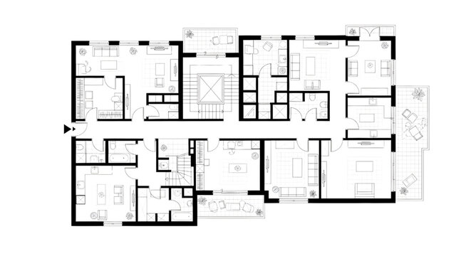 Hotel and Bar Floor Plans &ndash; Architectural CAD Vector Drawing for Commercial Building Project