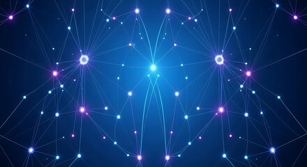 Fototapeta premium A futuristic network of interconnected nodes and lines on a dark blue background from a central viewpoint