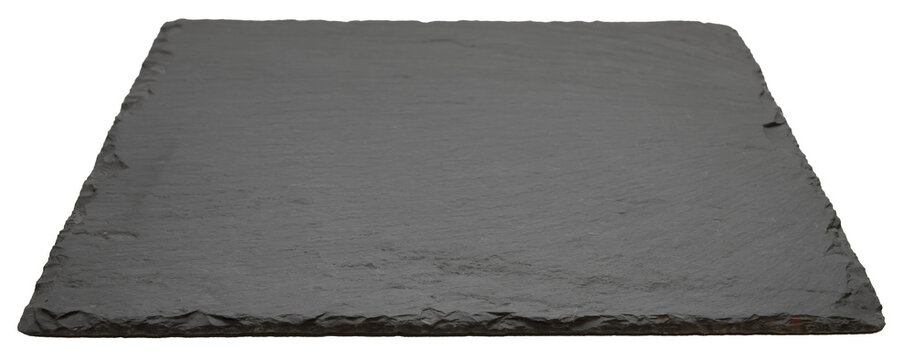 Empty black square slate plate isolated on white background