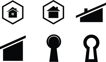Fototapeta premium Black and white icons of houses and keys