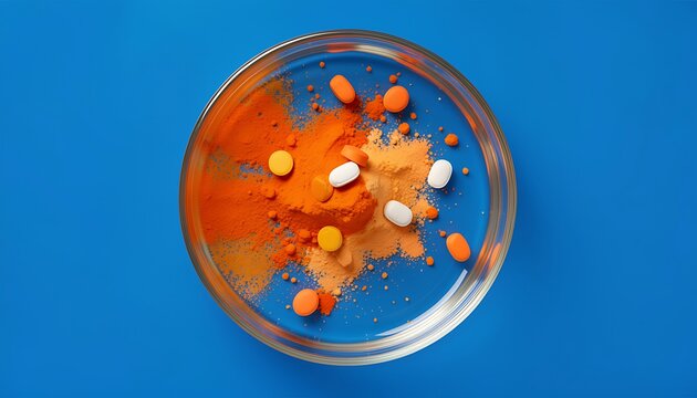 Powdered orange cold paracetamol and salicylamid poured into a glass of water for medical use, focusing on solubility, World Health Day, created with generative ai