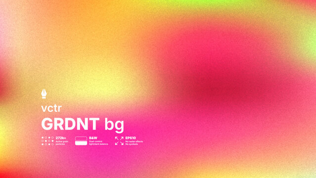 Cinematic grainy mesh vector gradient background with soft pink and yellow colors. Abstract textured wallpaper with digital noise and film dust overlay for retro design.