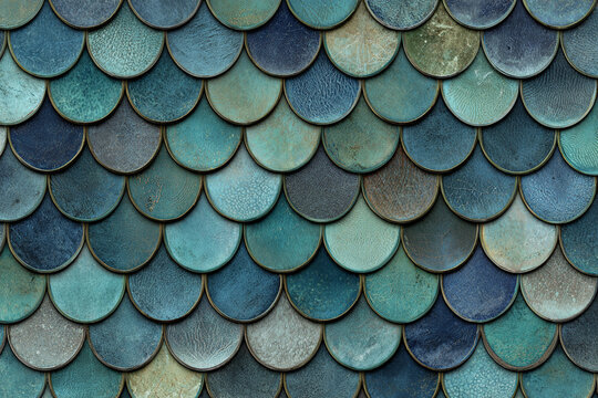 A pattern of overlapping scales in shades of blue and green