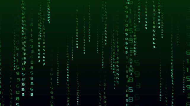 Flowing numbers and matrix data animation on black background. Computer code moving down. 4k stock footage