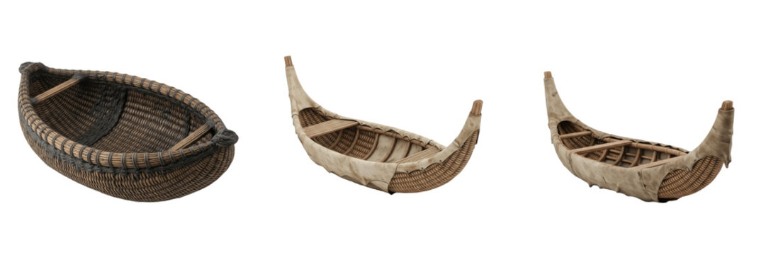 Ancient Mesopotamian boat isolated on white background, early river vessel, Sumerian and Babylonian watercraft, reed boat, historical Tigris and Euphrates ship, early civilization maritime vessel, anc