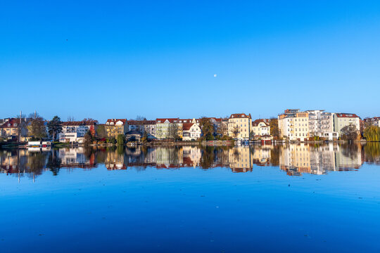 scenic view to the skyline of K&ouml;penichk in Berlin with river Dahme