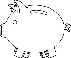 Vector Black piggy bank silhouette icon with falling coin for savings concept , Minimalist money box symbol
