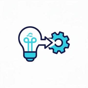Business idea implementation icon with lightbulb and gear process