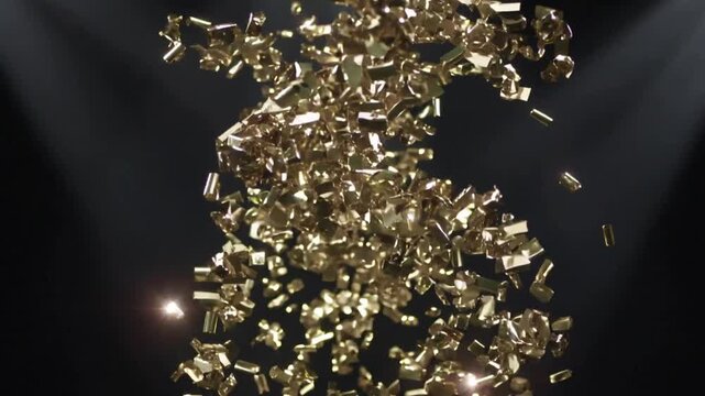 Metallic Gold Confetti Bursting Upward in Slow Motion