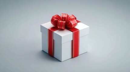 Obraz premium Elegant white gift box prepared with red classic prepared ribbon