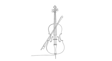 Fototapeta premium Violin and Bow Continuous Line Art Isolated on White
