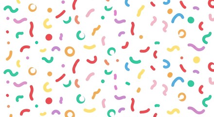 Colorful circles and curves scattered on a white background