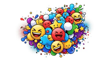 Obraz premium Emoji collage with stars, clouds, and speech bubbles