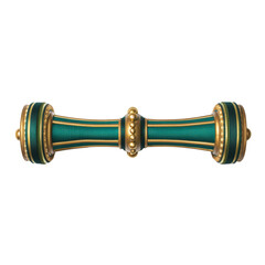 Decorative Green and Gold Object with Ornate Ends and Beaded Accents on a Transparent Background. Isolated Clipart