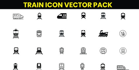 Train Icon Vector Pack – Set of Linear Outline Icons, Editable Stroke, Transport and Railway Symbols, Vector Illustration © Madusha
