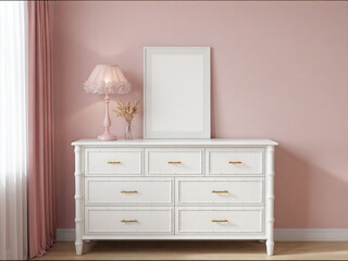 frame mockup living room,  blank wall frame mockup set in elegant pastel living room with panel molding