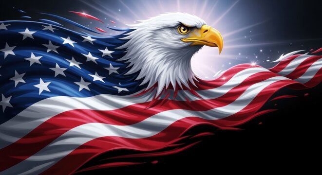 Patriotic Eagle emerges from US flag