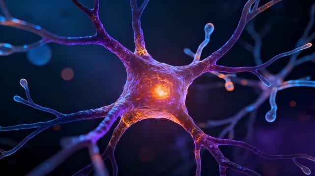Vivid depiction of brain circuits with bright purple neurons