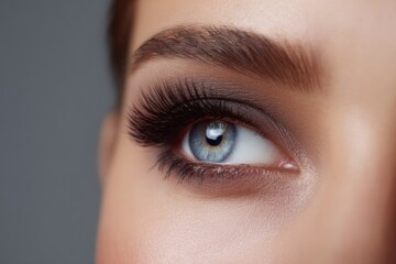 Fototapeta premium Close-up of female caucasian young adult's blue eye with dramatic eyelashes