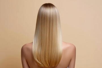 Naklejka premium Blonde hair on young caucasian female against beige background