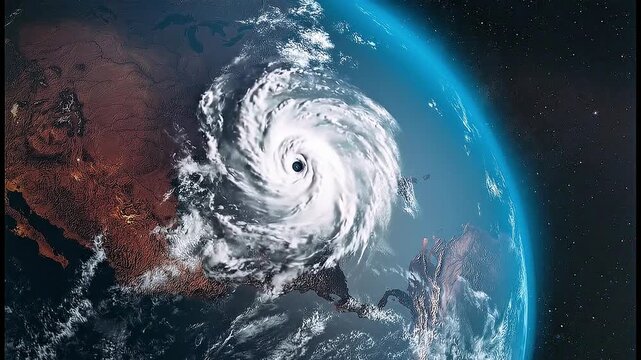 Realistic satellite view from space of a massive hurricane over north america