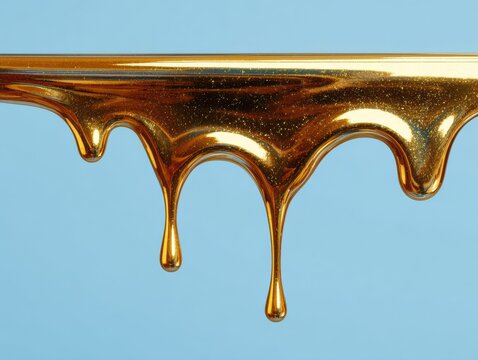 molten gold drip isolated on a blue background
