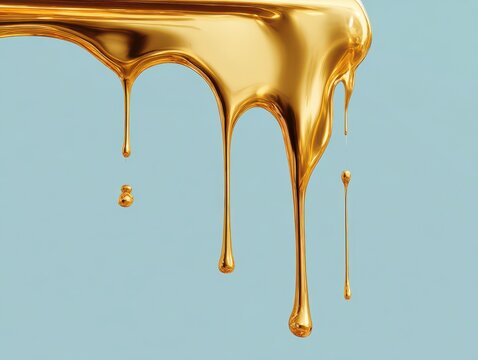 molten gold drip isolated on a blue background