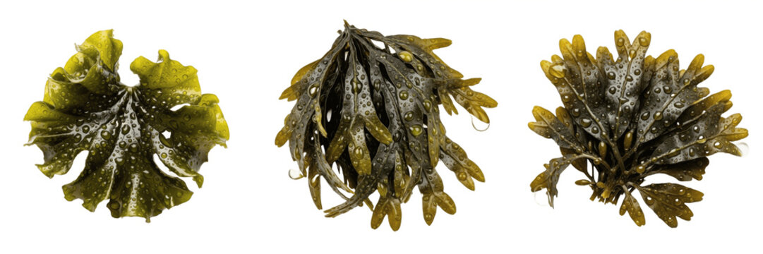 Set of Fucus vesiculosus Bladderwrack and Seaweed Transparent Background PNG