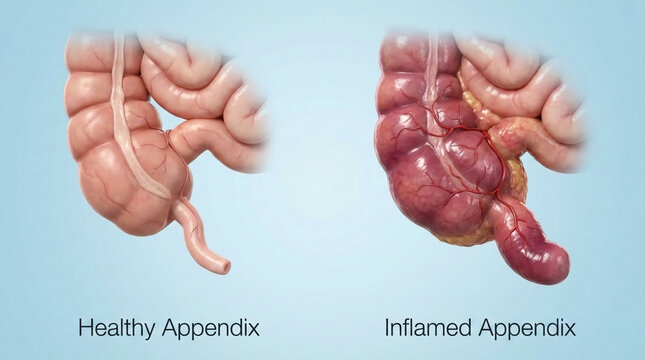 Healthy and Inflamed Appendix Appendicitis Anatomical Comparison