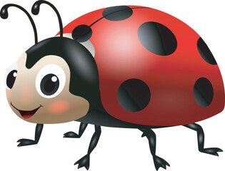 A cheerful cartoon ladybug with black spots and antennae standing on its legs Vector illustration. © MD NUR MIA