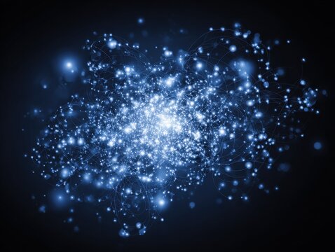 quantum particle cluster isolated on a blue background