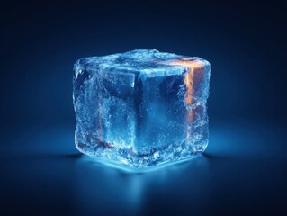 ice cube glowing edge isolated on a blue background