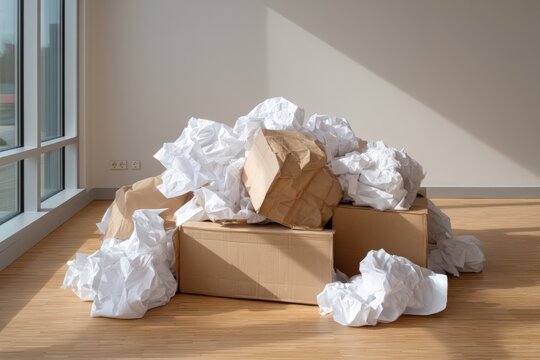 Temporary Improvised Setup Using Crumpled Paper in Modern Indoor Space