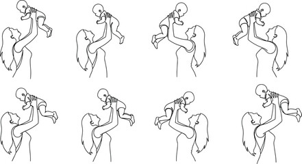 Fototapeta premium Black and white illustration of multiple winged figures in various poses