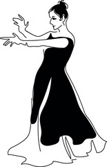 Black and white sketch of flamenco dancer isolated on a white background.