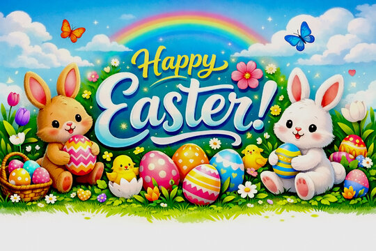 easter card with bunny and eggs