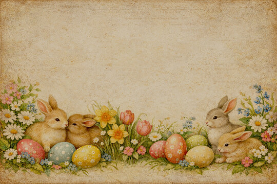 vintage easter greeting card with easter eggs