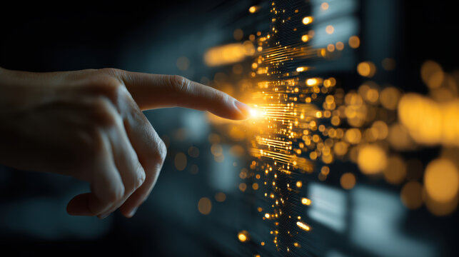 Gold market globle gold price analysis digital technology concept with finger touching glowing data screen