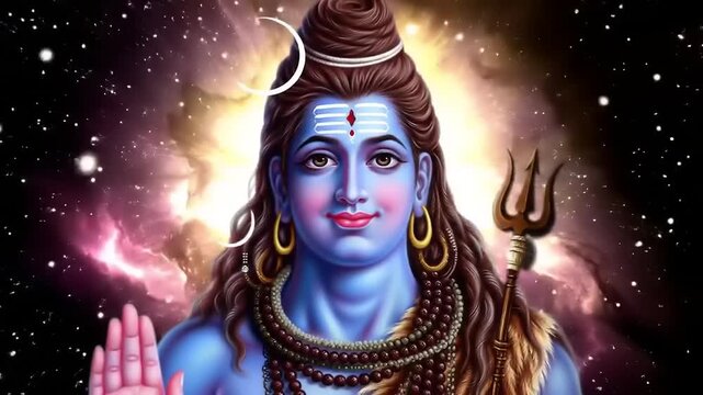 Lord Shivas Divine Presence in Cosmic Nebula with Third Eye.