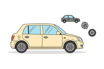 Fototapeta premium Illustration of a car with spare tire and wheel assembly, ready for replacement
