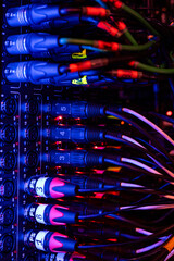 Professional Audio Stagebox with XLR Connectors and Cables in Studio Lighting