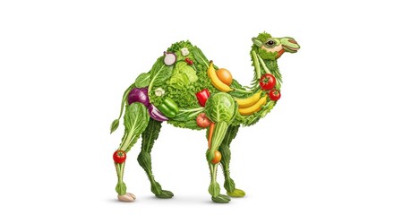Obraz premium Camel made of vegetables and fruits, healthy eating concept