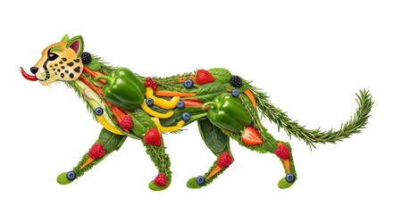 Fototapeta premium Cheetah made of vegetables and fruits, healthy eating concept