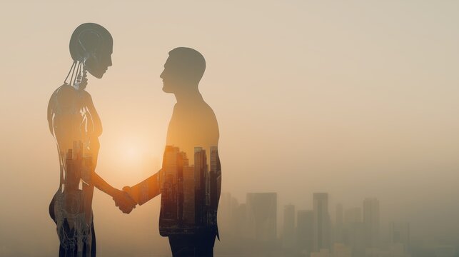 Future of work concept: humanoid robot and business leader partnership as automation reshapes jobs