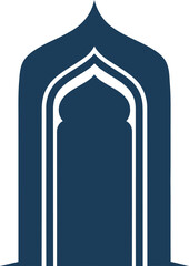 Obraz premium A stylized blue and white illustration of an arched doorway with a pointed top resembling a mosque or islamic architectural design element