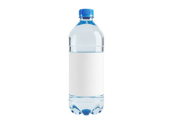Naklejka premium A clear plastic bottle of water with a blue cap and label on a white background isolated on transparent background