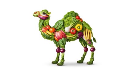 Fototapeta premium Creative camel made of fresh vegetables and fruits