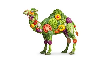 Fototapeta premium Creative camel made of fresh vegetables and fruits